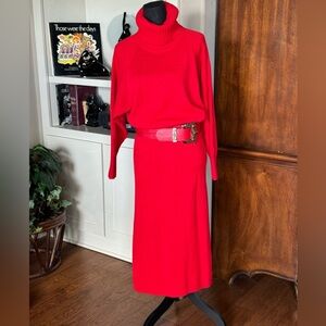 Vintage John Richard Red Turtleneck‎ Sweater Dress